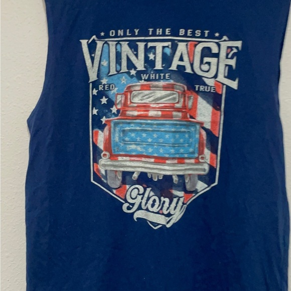 Patriotic Blue and Red Tank Top with Vintage Graphics - Picture 4 of 8
